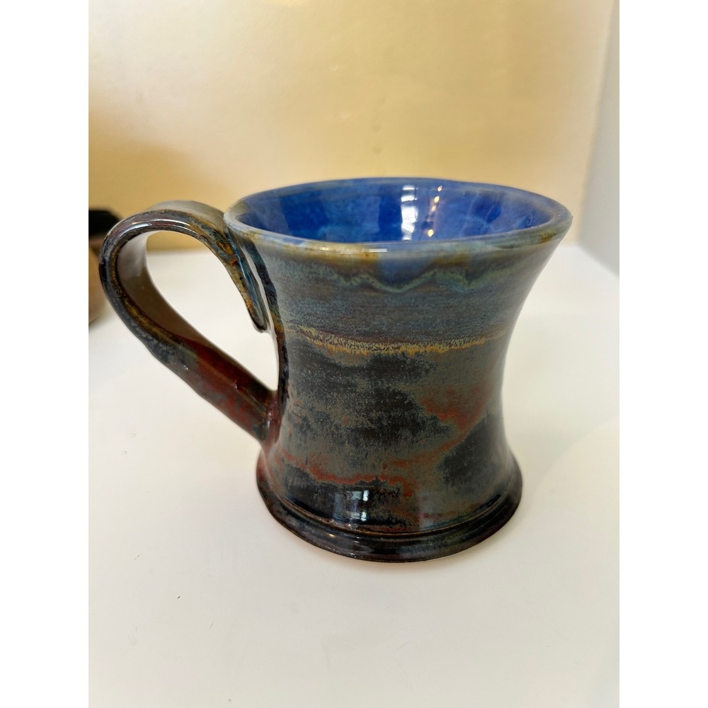 Handmade Pottery Mug Rustic Blue Brown Glazed Stoneware Coffee Cup - Picture 2 of 4